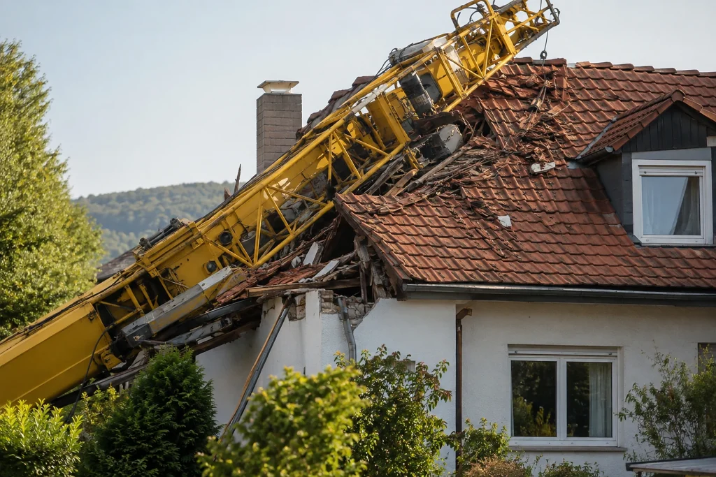 Devrilen ilk vinci kaldırmaya çalışan ikinci vinç de evin üzerine düştü