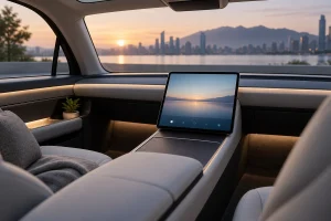 Não há controles manuais no Tesla Cybercab; mas há um joystick virtual